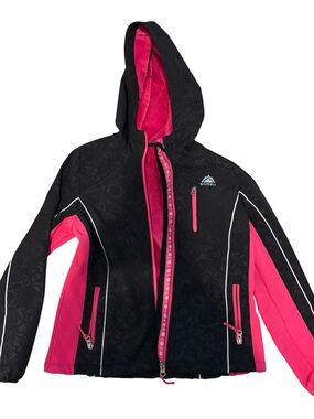 Snozu Girls Ski Snow Jacket Black Pink Hooded Fleece Lined Winter Coat Size M